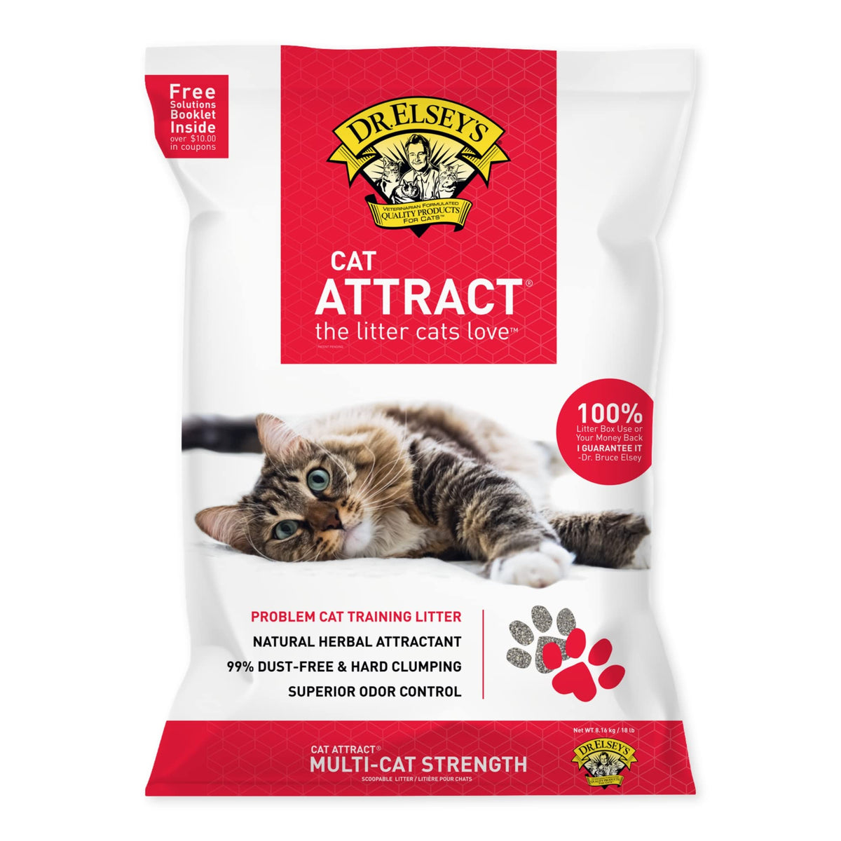 Litière pour chats Dr. Elseys Cat Attract - Litière naturelle aux herbes sans parfum - Contrôle supérieur des odeurs - Faible teneur en poussière et en projections - Litière sans parfum avec attractif aux herbes (8 kg)