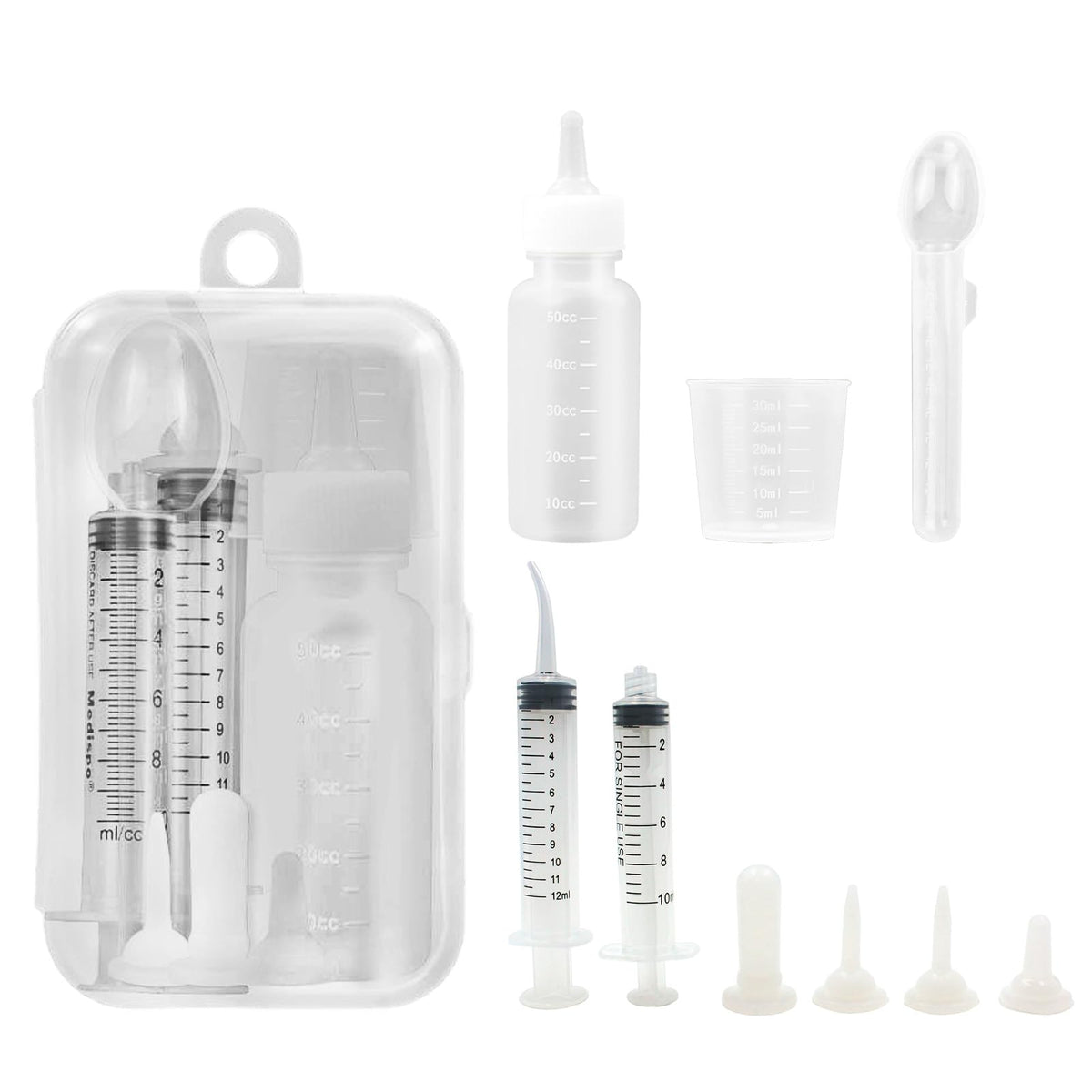 Pet Feeding Kit Precise Milk Flow Control for Newborn Pets Perfect for Kittens Puppies Wildlife Includes 2 Feeding Syringe Syringe Spoon 5 Nipples Kitten Bottle Puppy Feeder