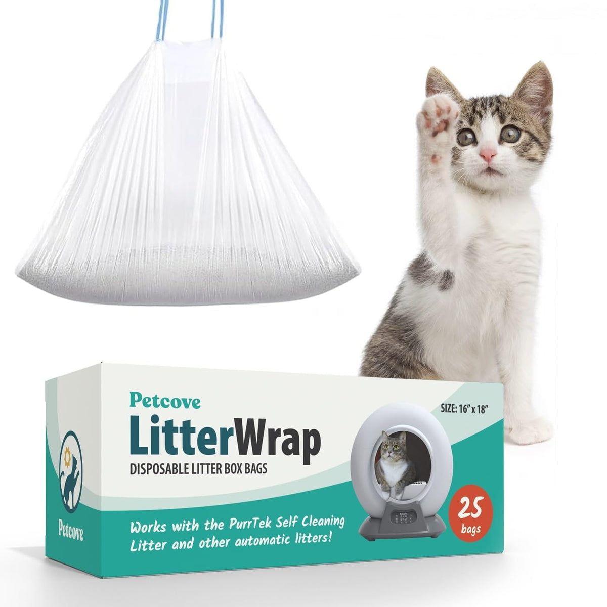 PetCove Premium Self Cleaning Cat Litter Box Liners Kitty Litter Bags Poop Bags Pet Waste Bags & Durable Litter Box Liners - Ultimate Odor Control & Leakproof Design Cat Litter Bags