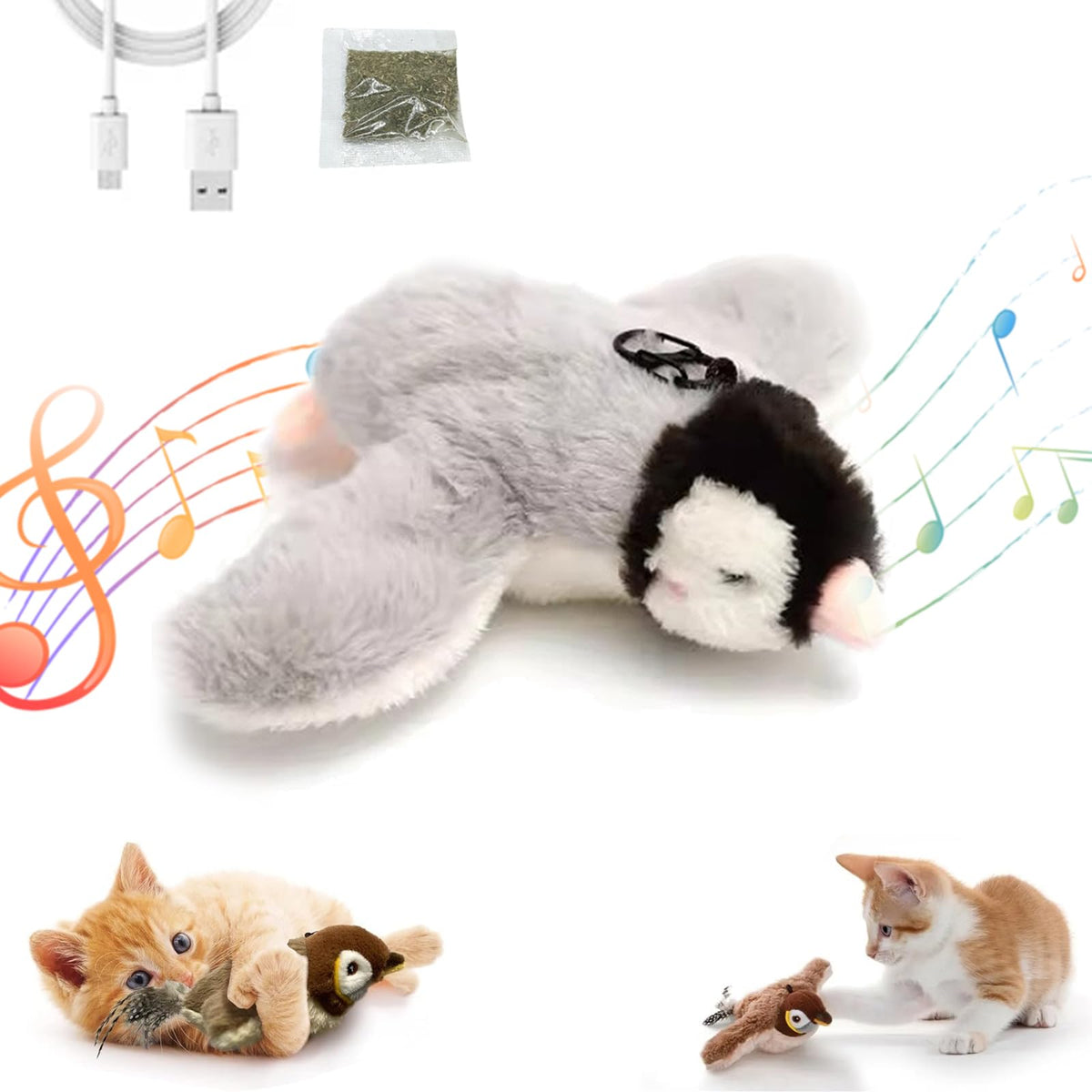 Chasey Bird Cat ToyElectric Flying Cat Toy BirdRealistic Flying Bird Chase Cat Toy IndoorCat Toys Flapping BirdsChirping Bird Cat Toy Flapping WingsRechargeable Interactive Cat Toy (B 1PC)