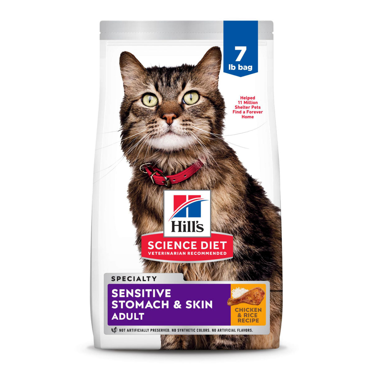 Hills Science Diet Sensitive Stomach & Skin Adult 1-6 Stomach & Skin Sensitivity Support Dry Cat Food Chicken & Rice 7 lb Bag