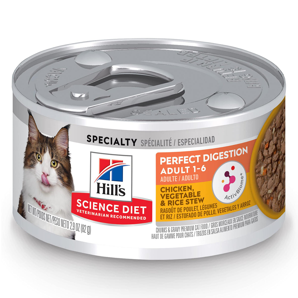 Hills Science Diet Perfect Digestion Adult 1-6 Digestive Support Wet Cat Food Chicken Vegetables & Rice Stew 2.9 oz Can Case of 24